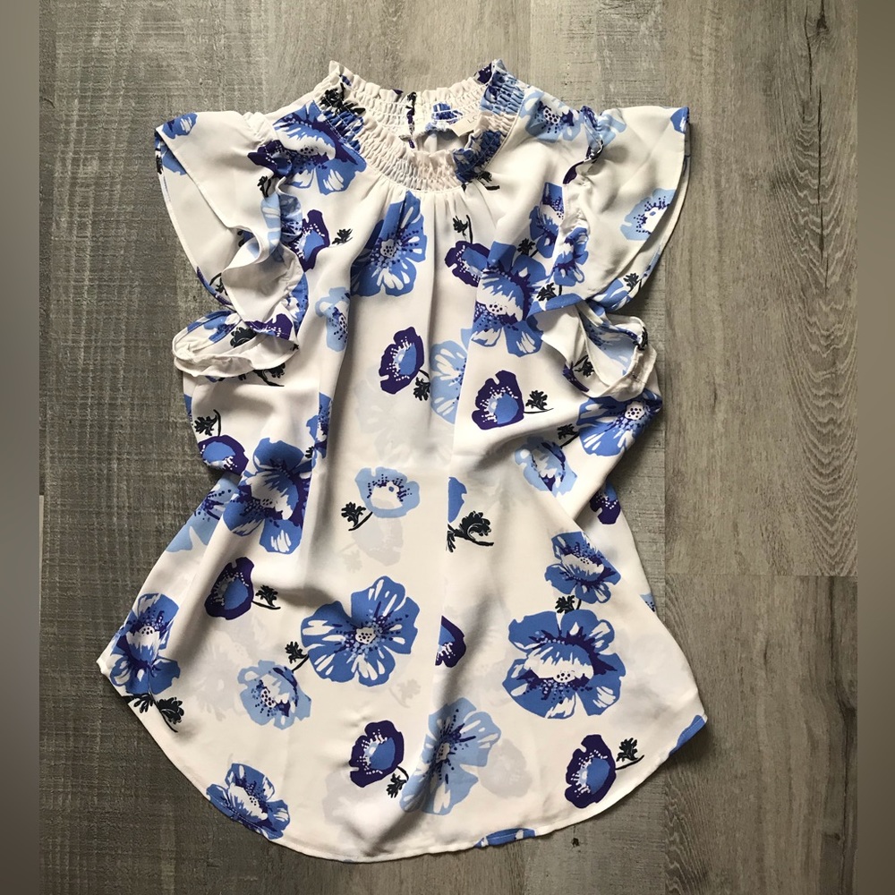 LOFT Outlet Sheer Floral Mockneck Blouse Size Petite M